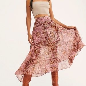 Free People Diamond Heart Pleated Maxi Skirt, Size XS